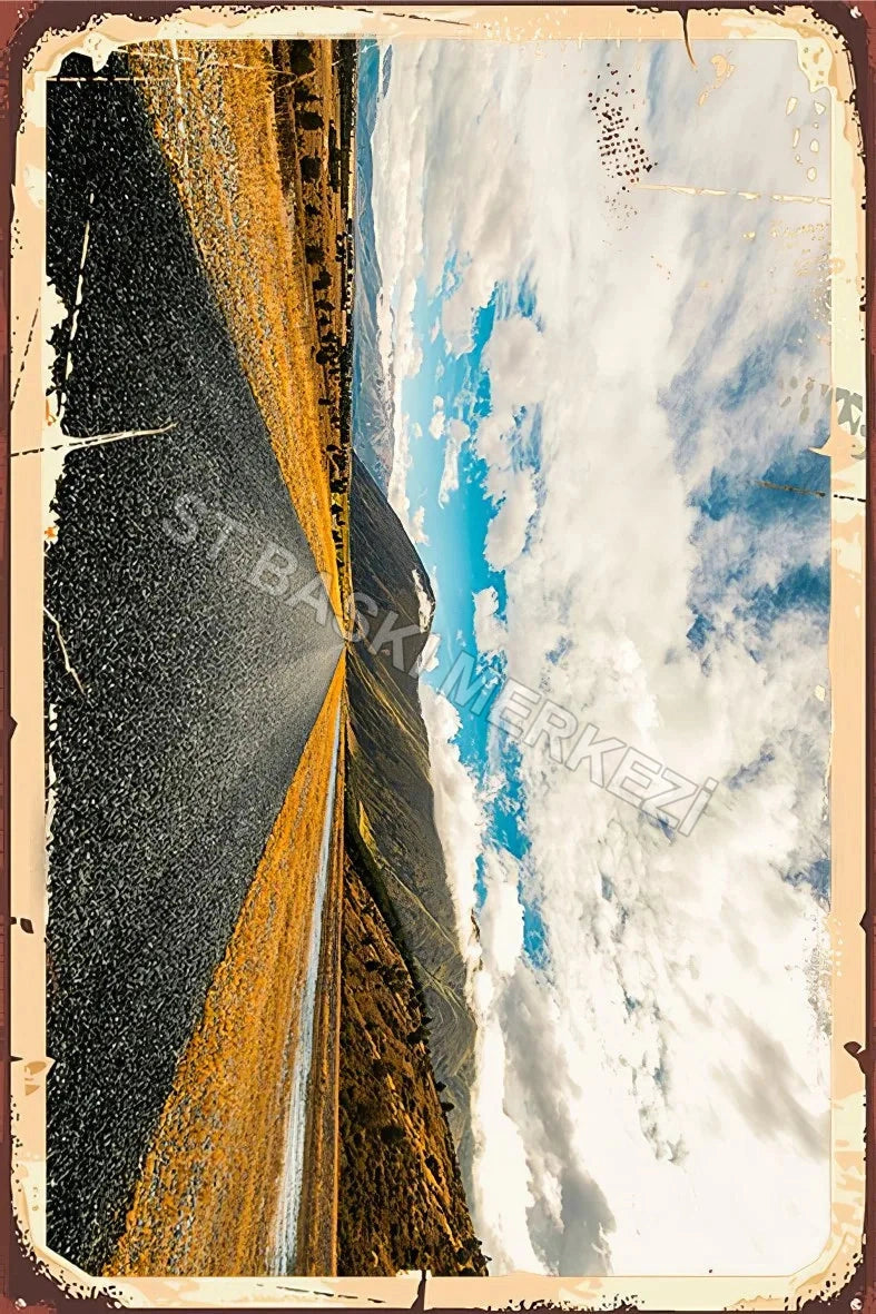 Yol Temalı Retro Ahşap Poster No:459