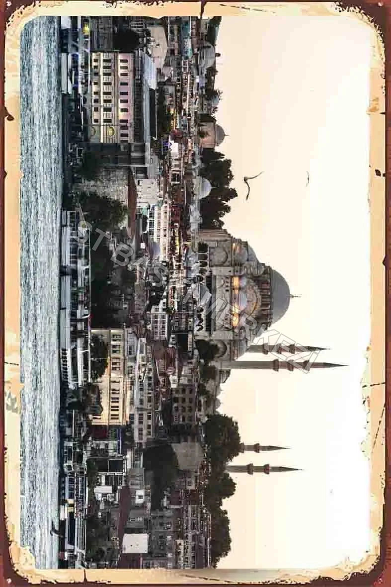 İstanbul Temalı Retro Ahşap Poster No:1098