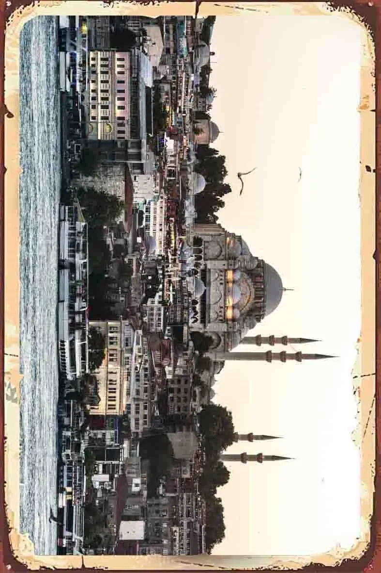 İstanbul Temalı Retro Ahşap Poster No:1098