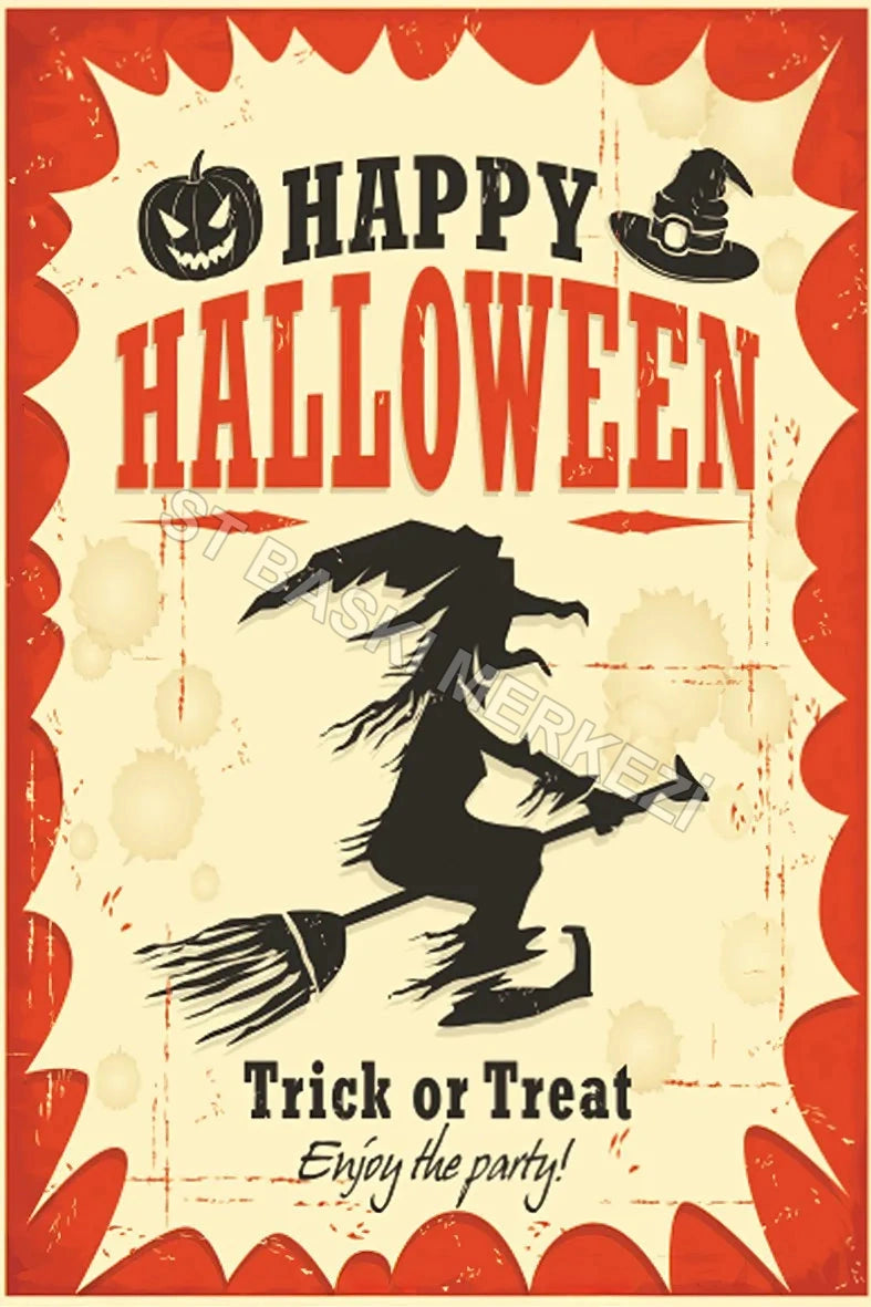 Happy Halloween Retro Ahşap Poster No:603