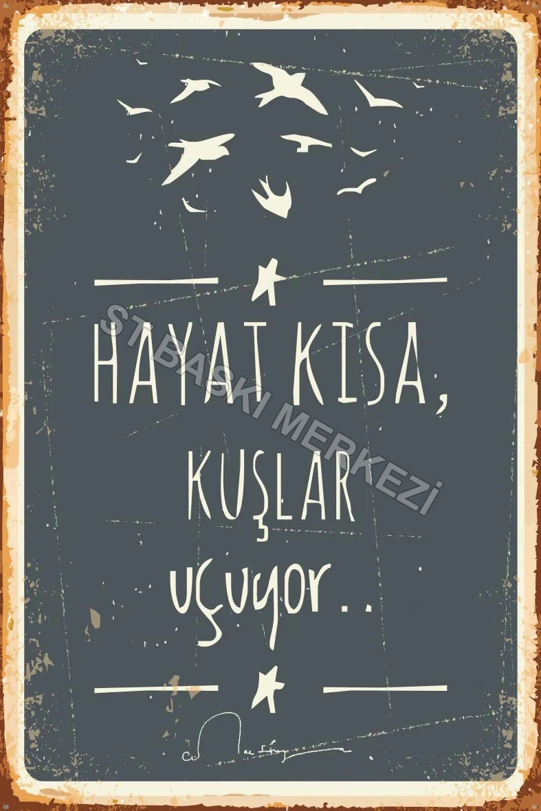 Hayat Kısa Kuşlar Uçuyor Retro Ahşap Poster No:588