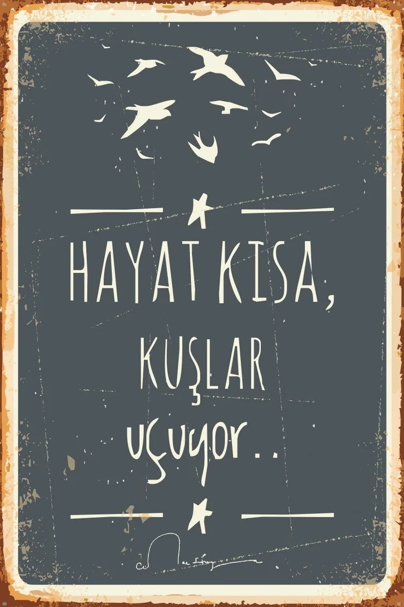 Hayat Kısa Kuşlar Uçuyor Retro Ahşap Poster No:588
