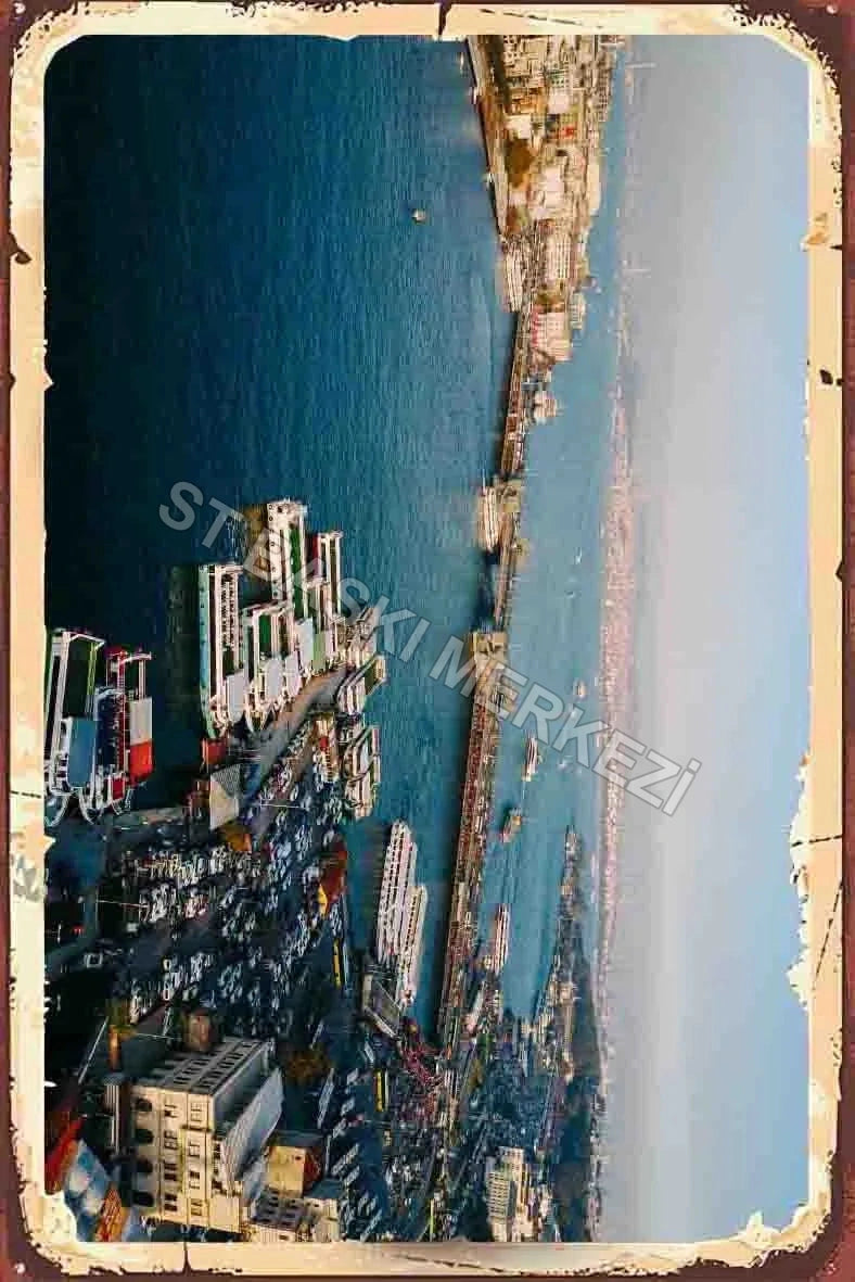 İstanbul Temalı Retro Ahşap Poster No:1099