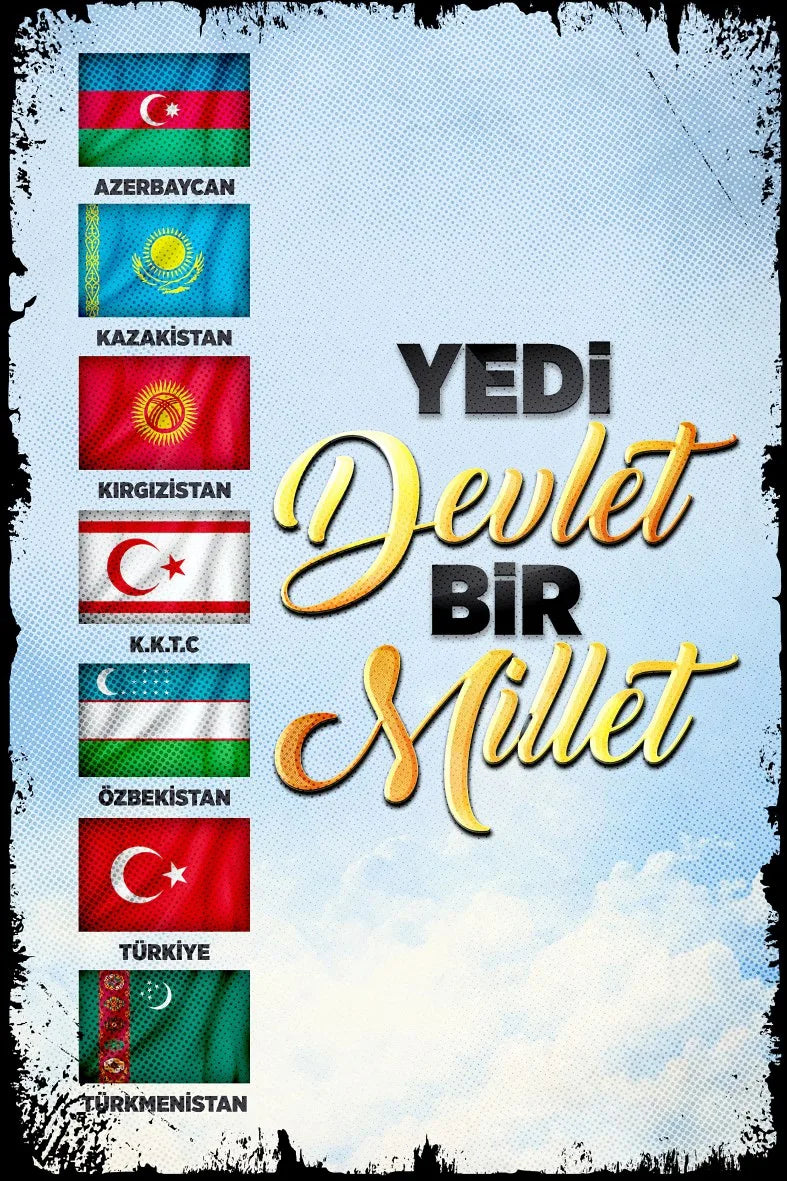 Yedi Devlet Bir Millet Retro Ahşap Poster No:560