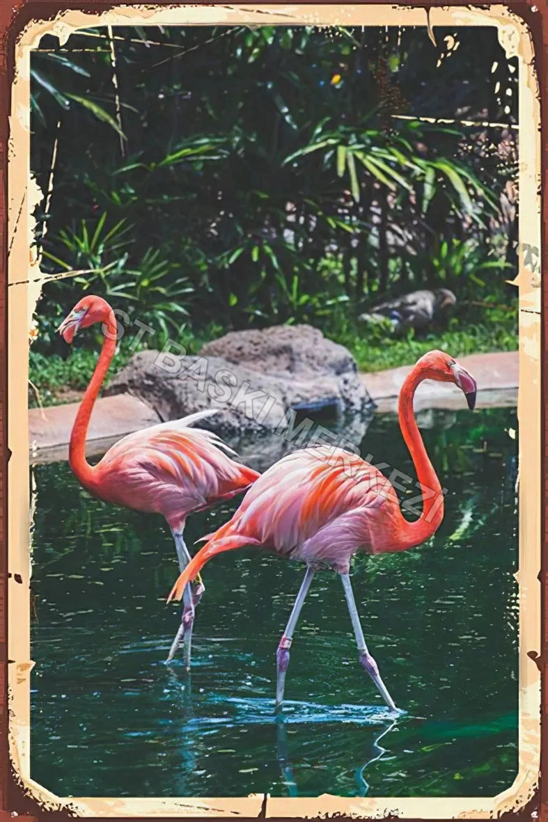 Flamingo Retro Ahşap Poster No:283