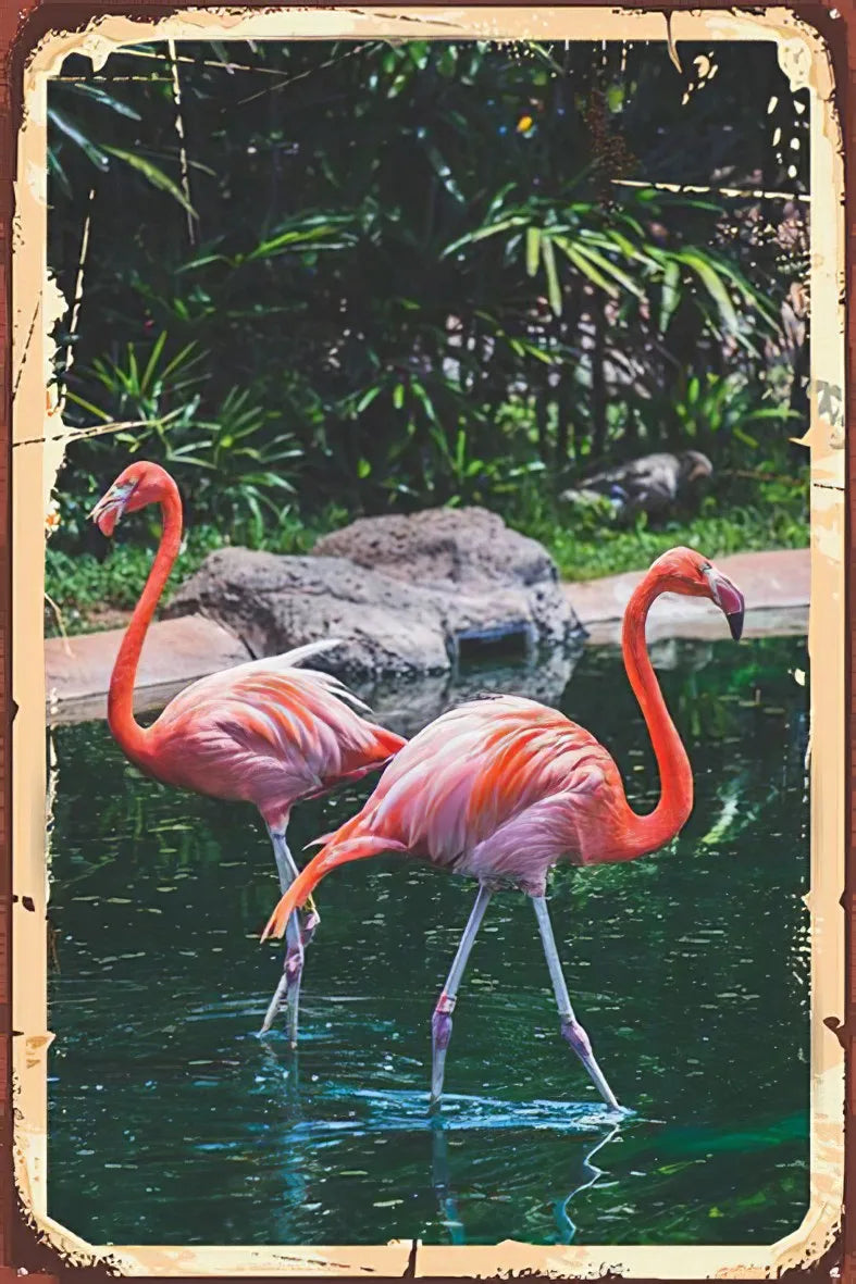 Flamingo Retro Ahşap Poster No:283