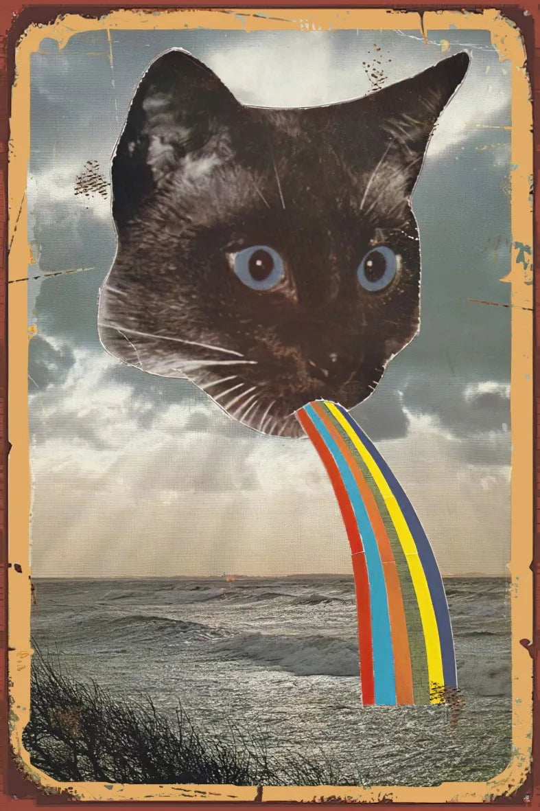 Kedi Gökkuşağı Retro Ahşap Poster No:657