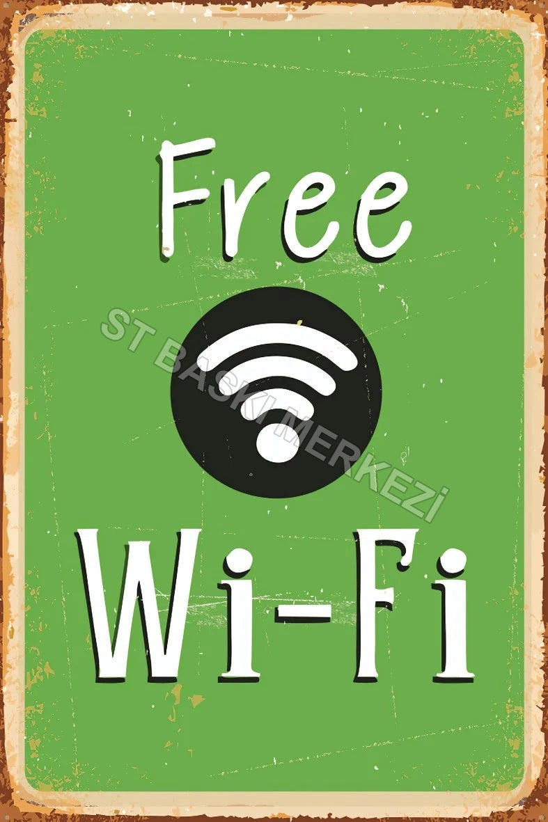 Free Wifi Retro Ahşap Poster No:590