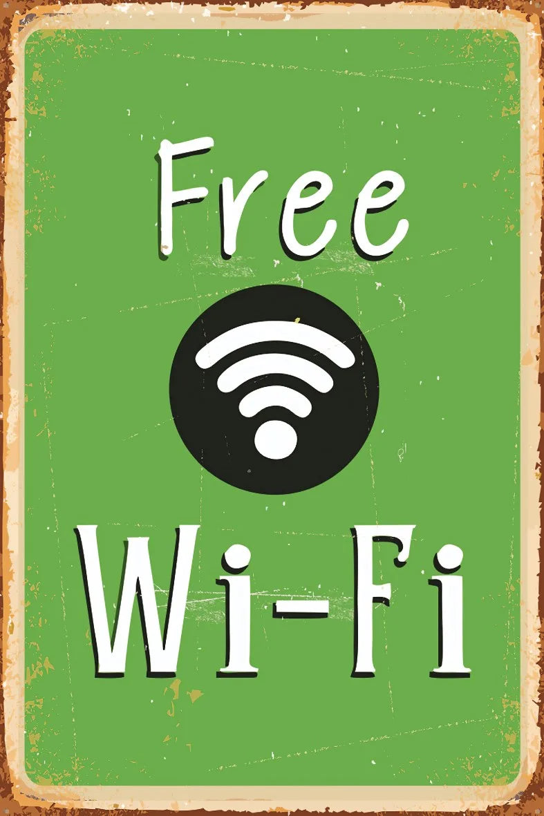 Free Wifi Retro Ahşap Poster No:590