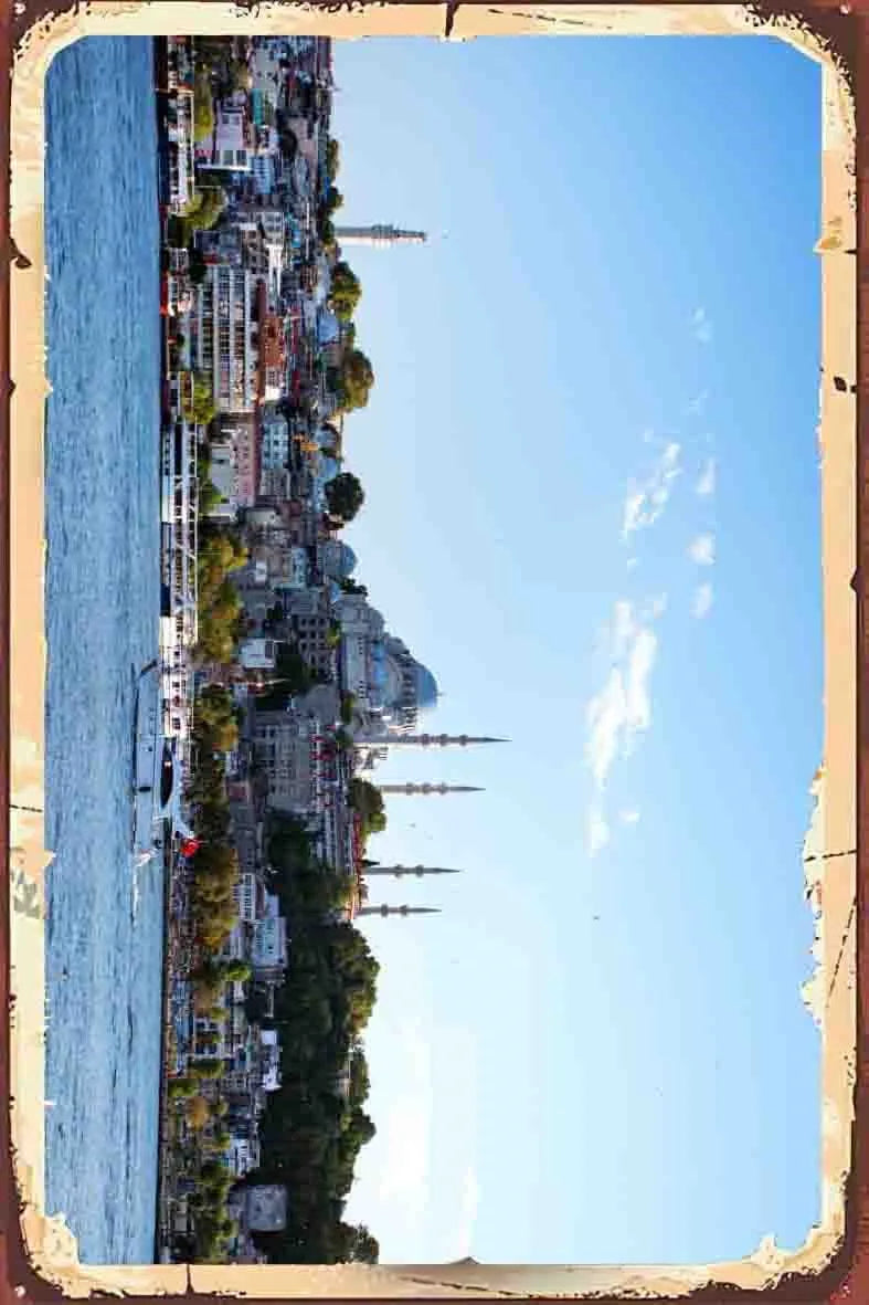 İstanbul Temalı Retro Ahşap Poster No:1103