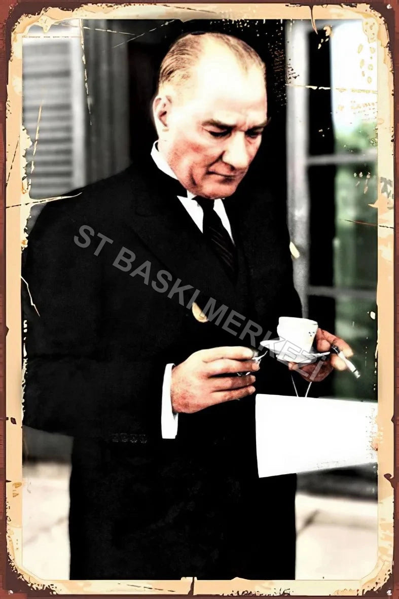 Atatürk Retro Ahşap Poster No: 48