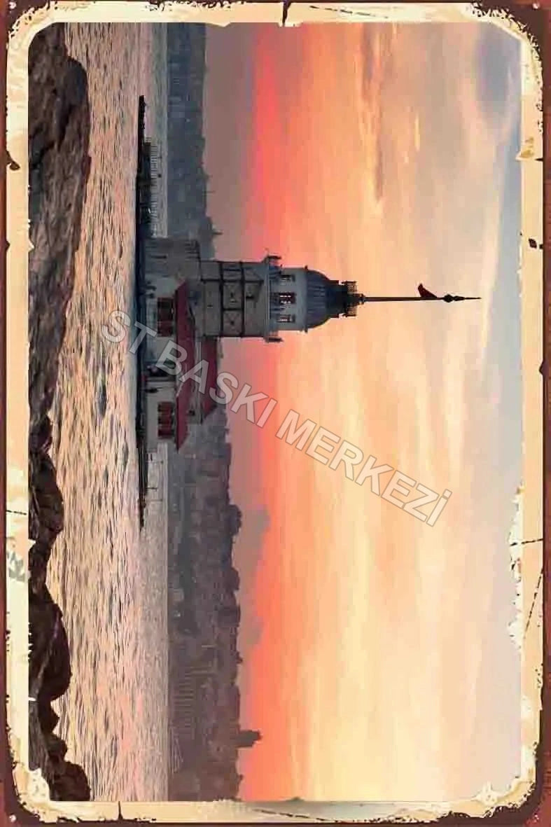 Kız Kulesi Temalı Retro Ahşap Poster No:1106