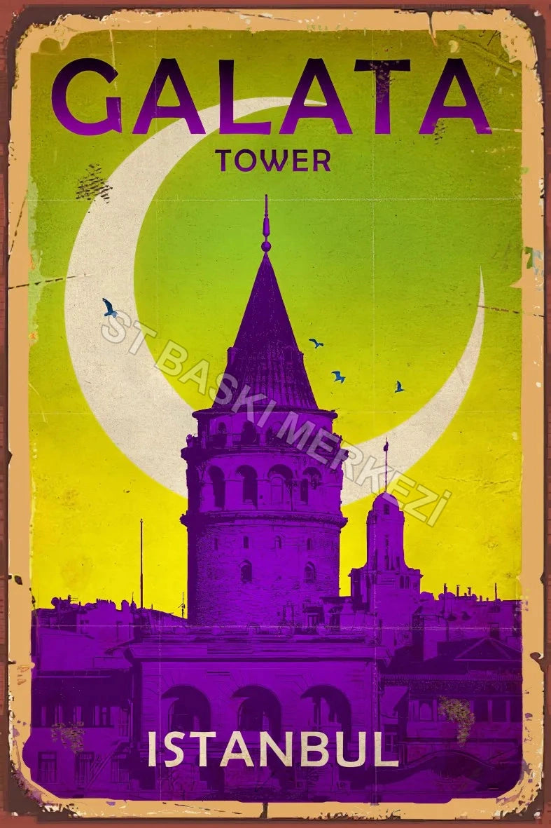 Galata Tower Retro Ahşap Poster No:752