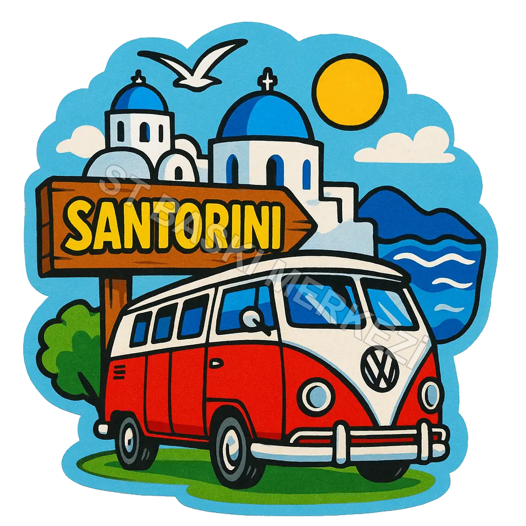 Santorini Ahşap Magnet – Toptan UV Baskılı Retro Hediyelik Magnet