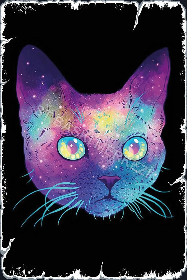 Hologram Kedi Retro Ahşap Poster No:415