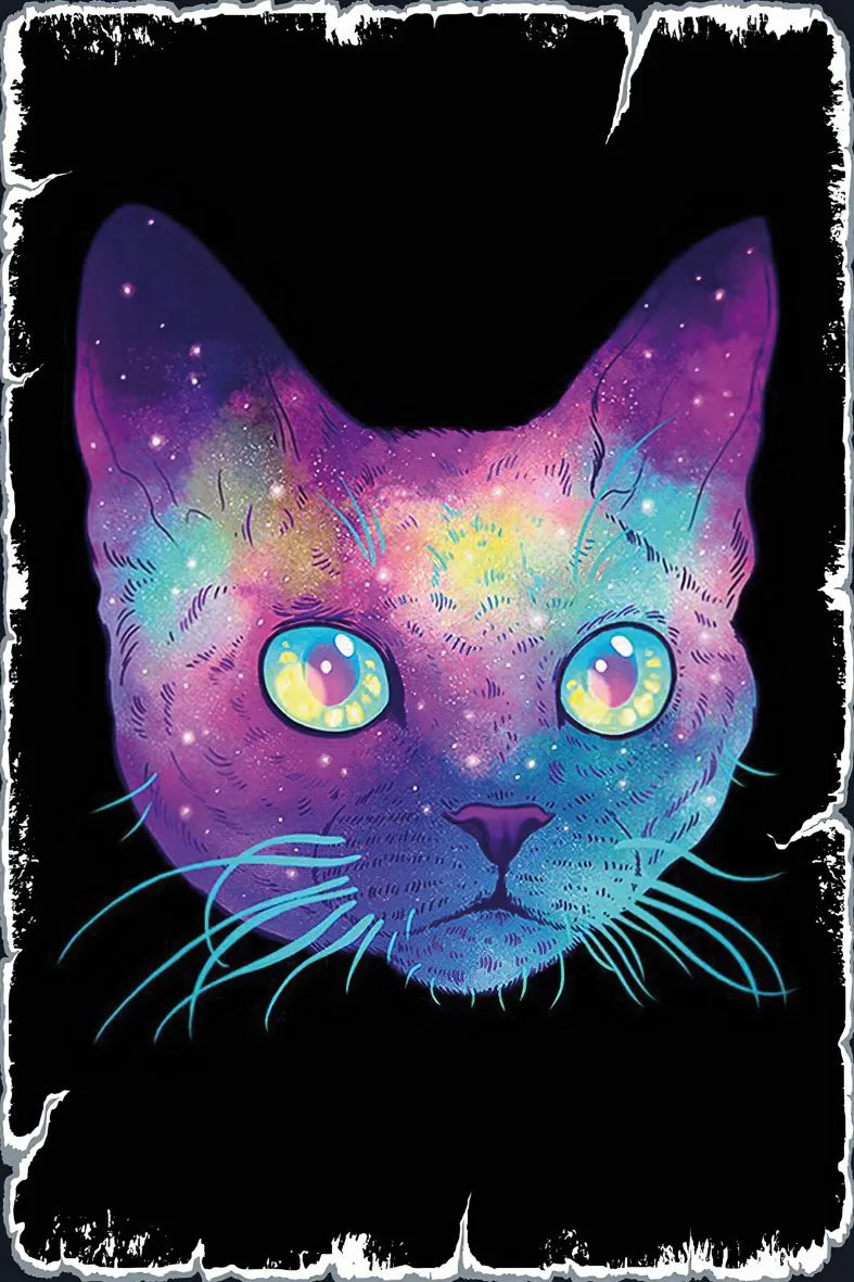Hologram Kedi Retro Ahşap Poster No:415