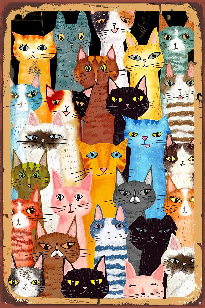 Sevimli Kediler Retro Ahşap Poster No:918