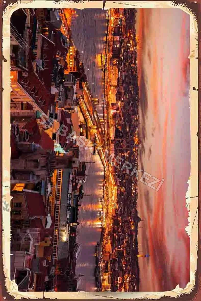 İstanbul Temalı Retro Ahşap Poster No:1107