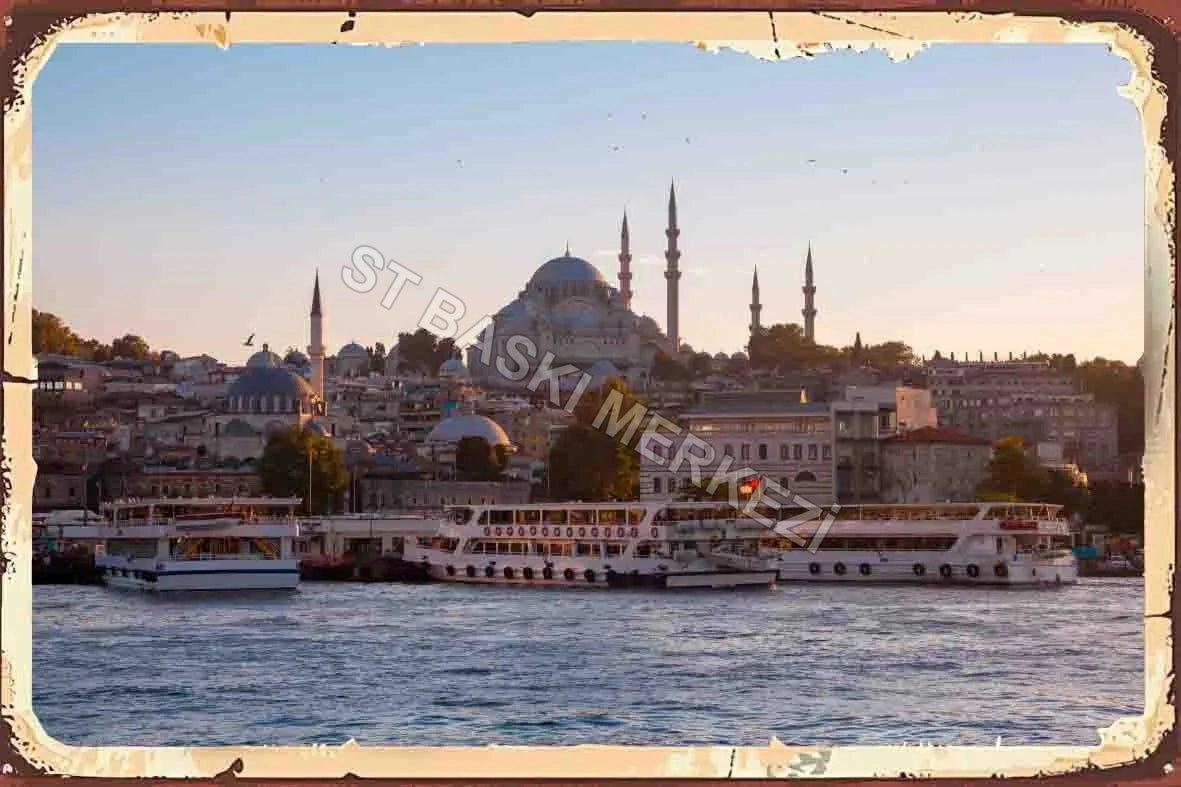 İstanbul  Temalı Retro Ahşap Poster No:112