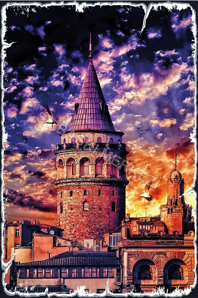 Galata Kulesi Retro Ahşap Poster No:462
