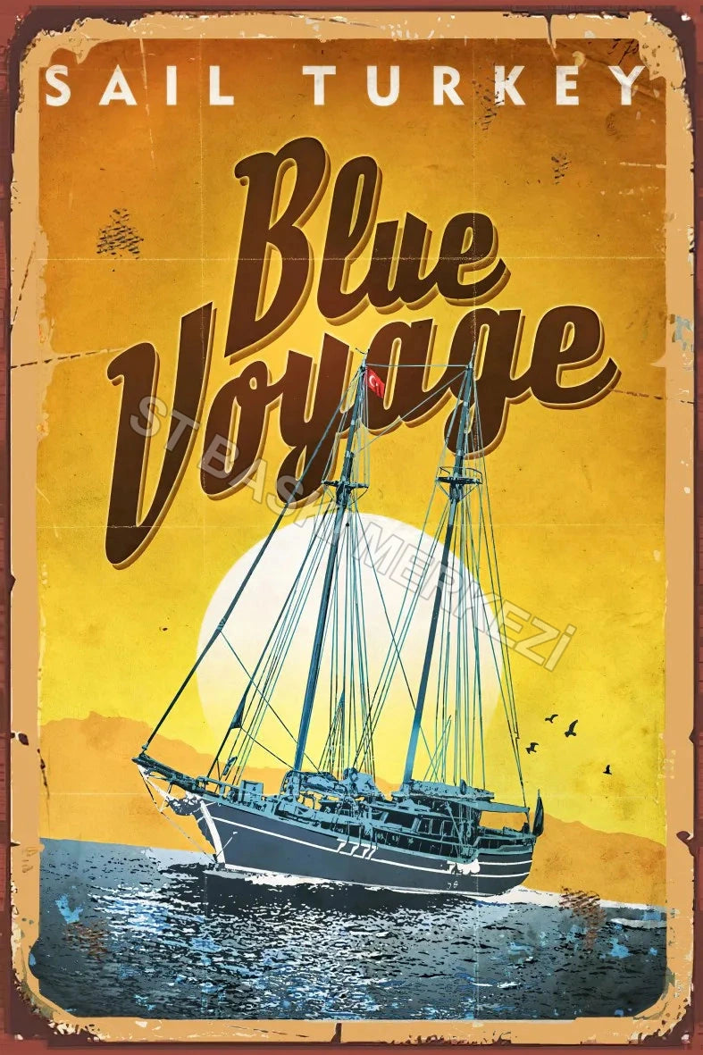 Blue Voyage Retro Ahşap Poster No:710
