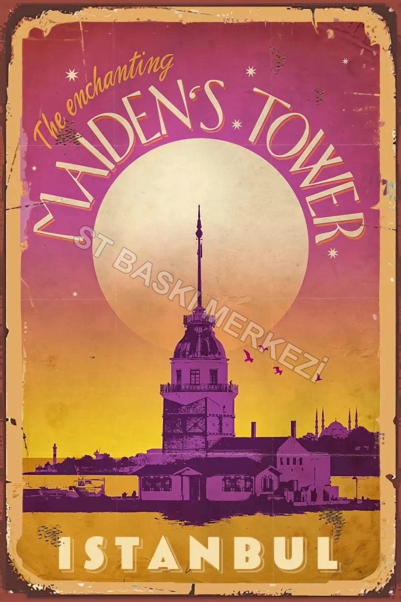 İstanbul Maiden's Tower Retro Ahşap Poster No:744