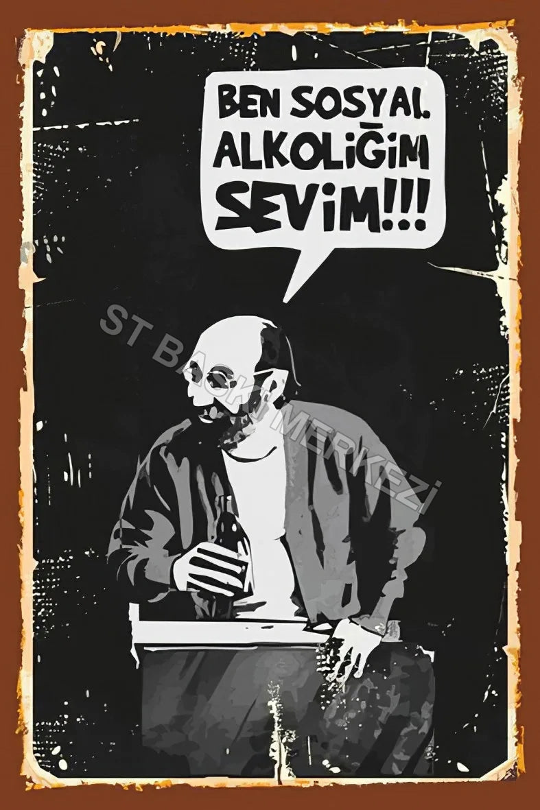 Sosyal Alkolik Retro Ahşap Poster No:69