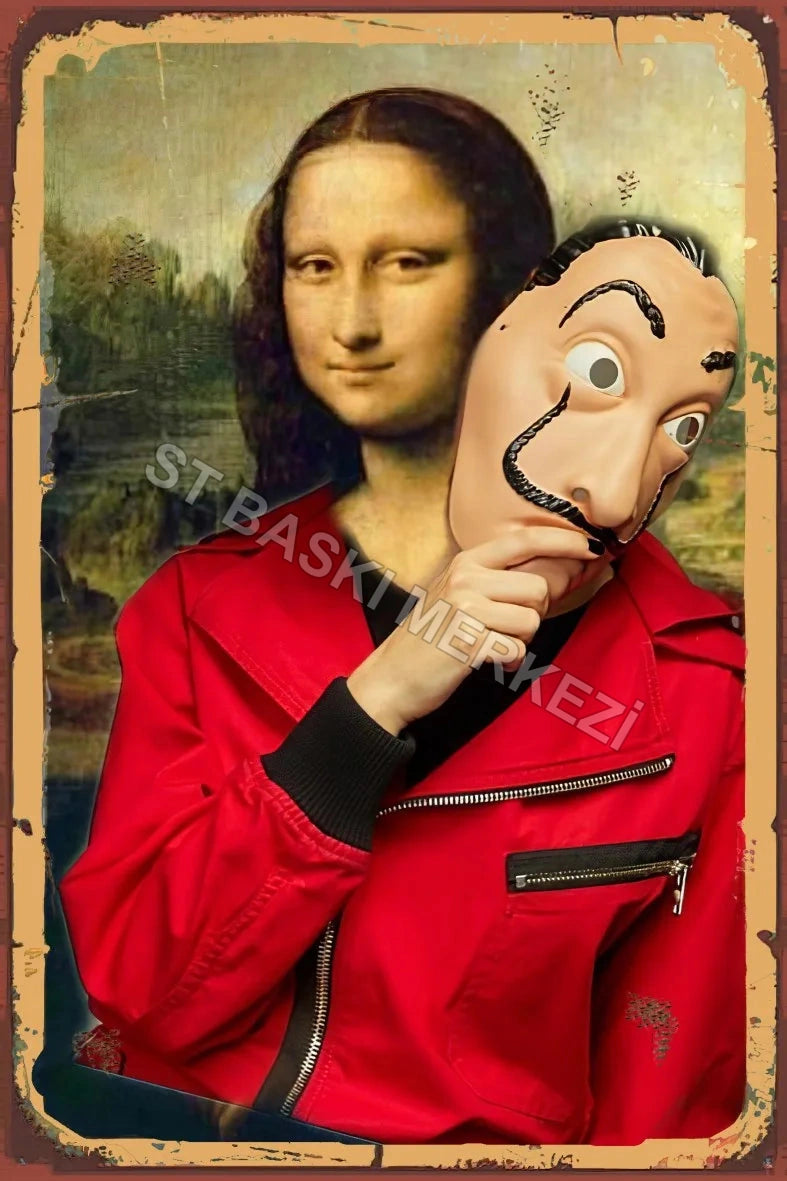 Maskeli Monalisa Retro Ahşap Poster No:691
