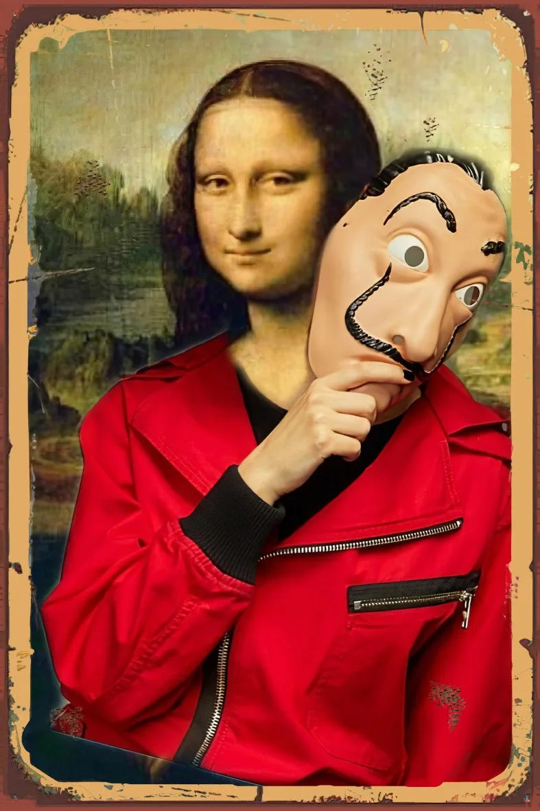 Maskeli Monalisa Retro Ahşap Poster No:691