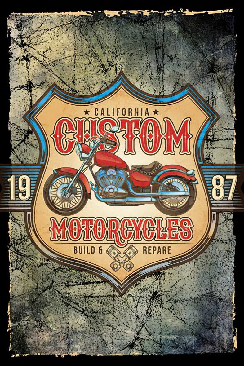 Custom Motorcycle  Retro Ahşap Poster No:336