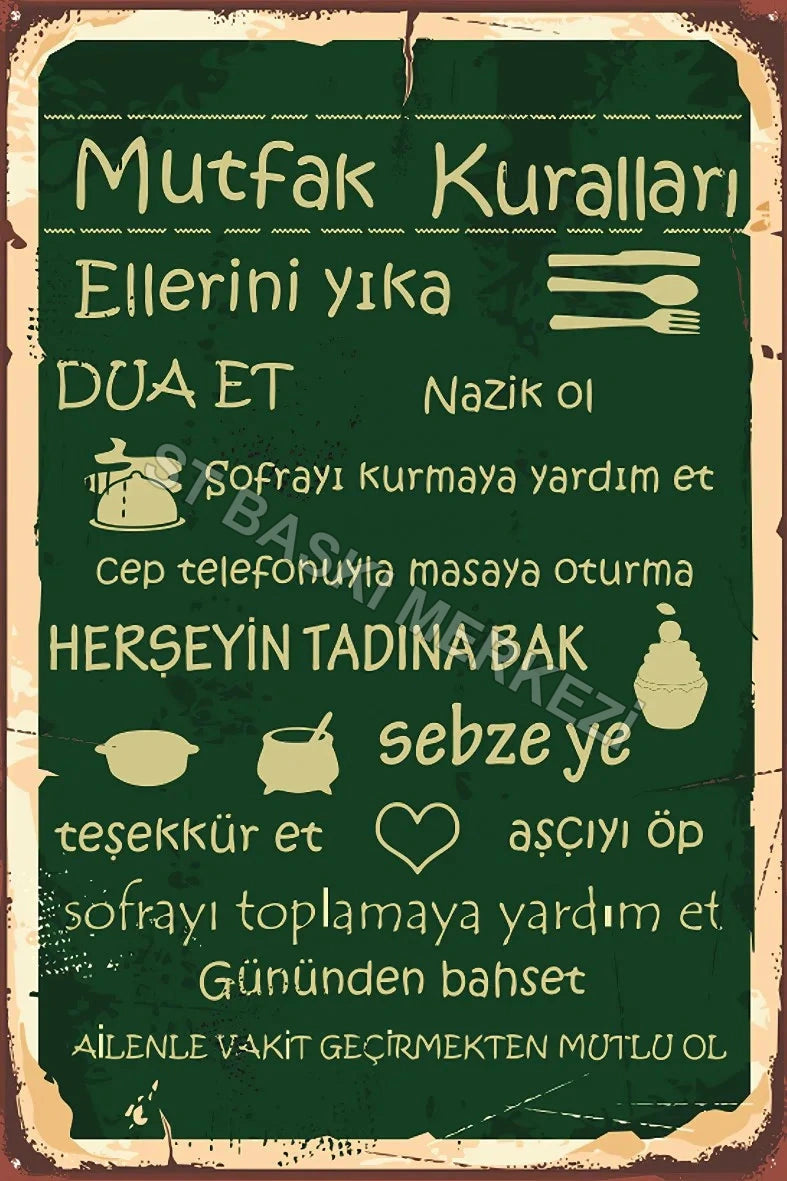 Mutfak Kuralları Retro Ahşap Poster No:600