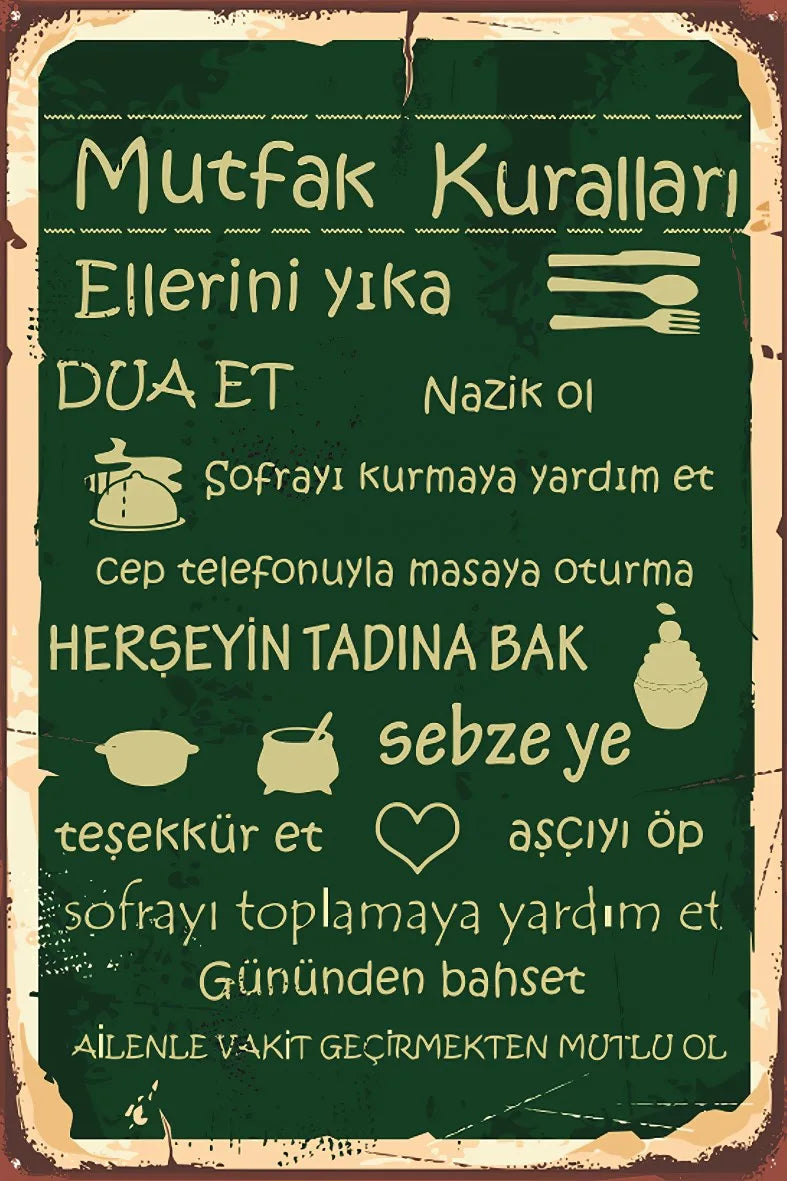 Mutfak Kuralları Retro Ahşap Poster No:600