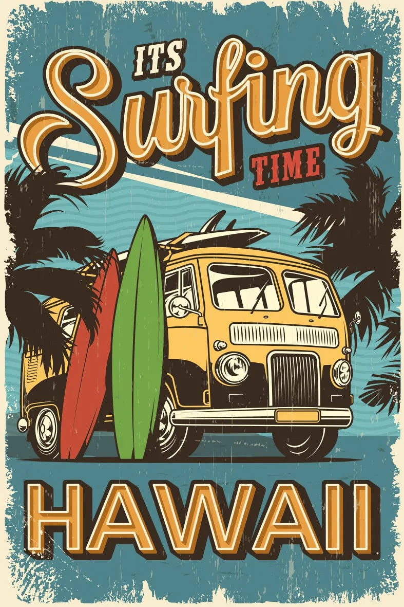 Surfing Hawaii Retro Ahşap Poster No:584