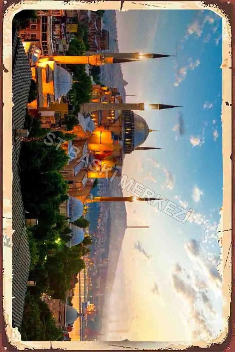 İstanbul Temalı Retro Ahşap Poster No:1084