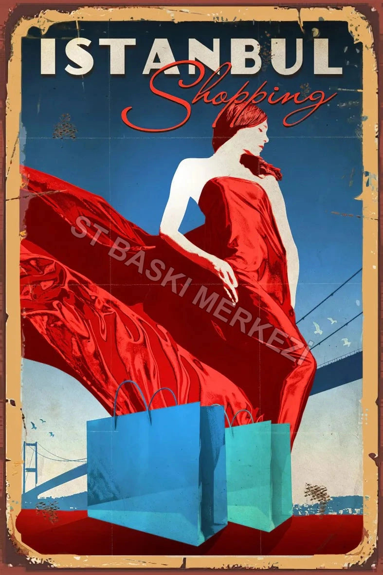İstanbul Shopping Retro Ahşap Poster No:734