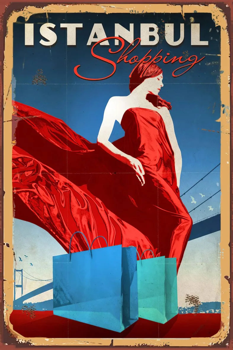 İstanbul Shopping Retro Ahşap Poster No:734