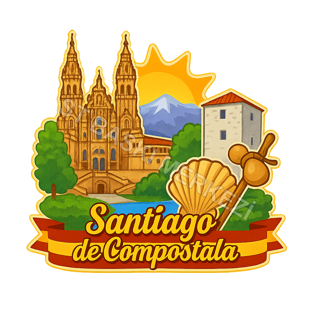 Santiago de Compostela Ahşap Magnet – Toptan UV Baskılı Retro Hediyelik Magnet