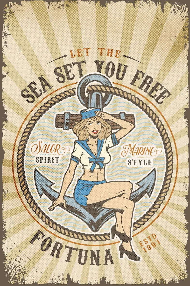 Sea Set You Free Retro Ahşap Poster No:566