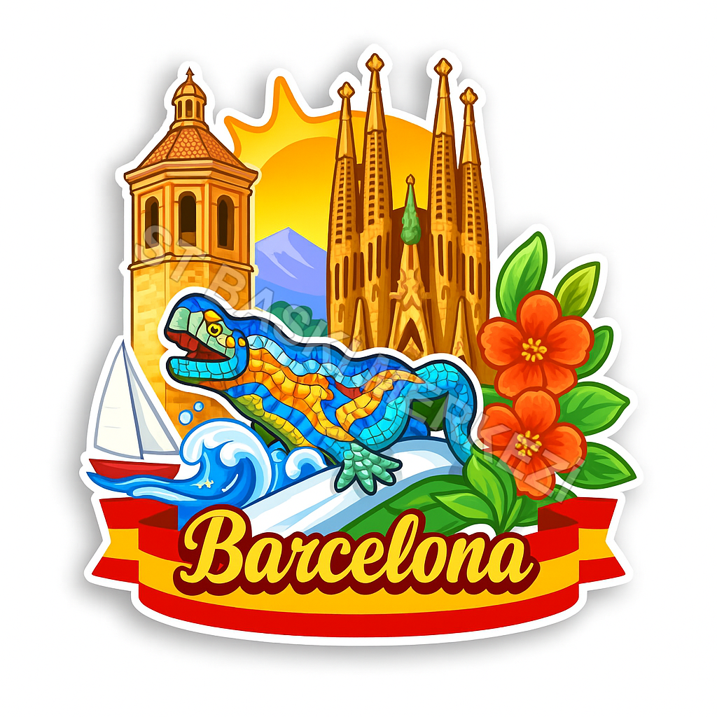 Barcelona Ahşap Magnet – Toptan UV Baskılı Retro Hediyelik Magnet